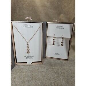 Believe By Brilliance Crystal Necklace And Earrings 14KT Rose Gold Flash Plated
